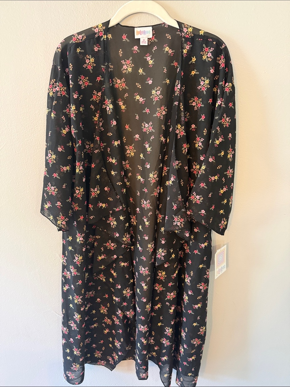 Shirley Floral Kimono - Black with Pink & Yellow Blossoms
